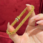 18K gold-plated sterling silver woven chain bracelet with movable pavé cubic zirconia ring