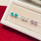 Sterling silver cushion-cut cubic zirconia stud earrings in light purple, white, and blue