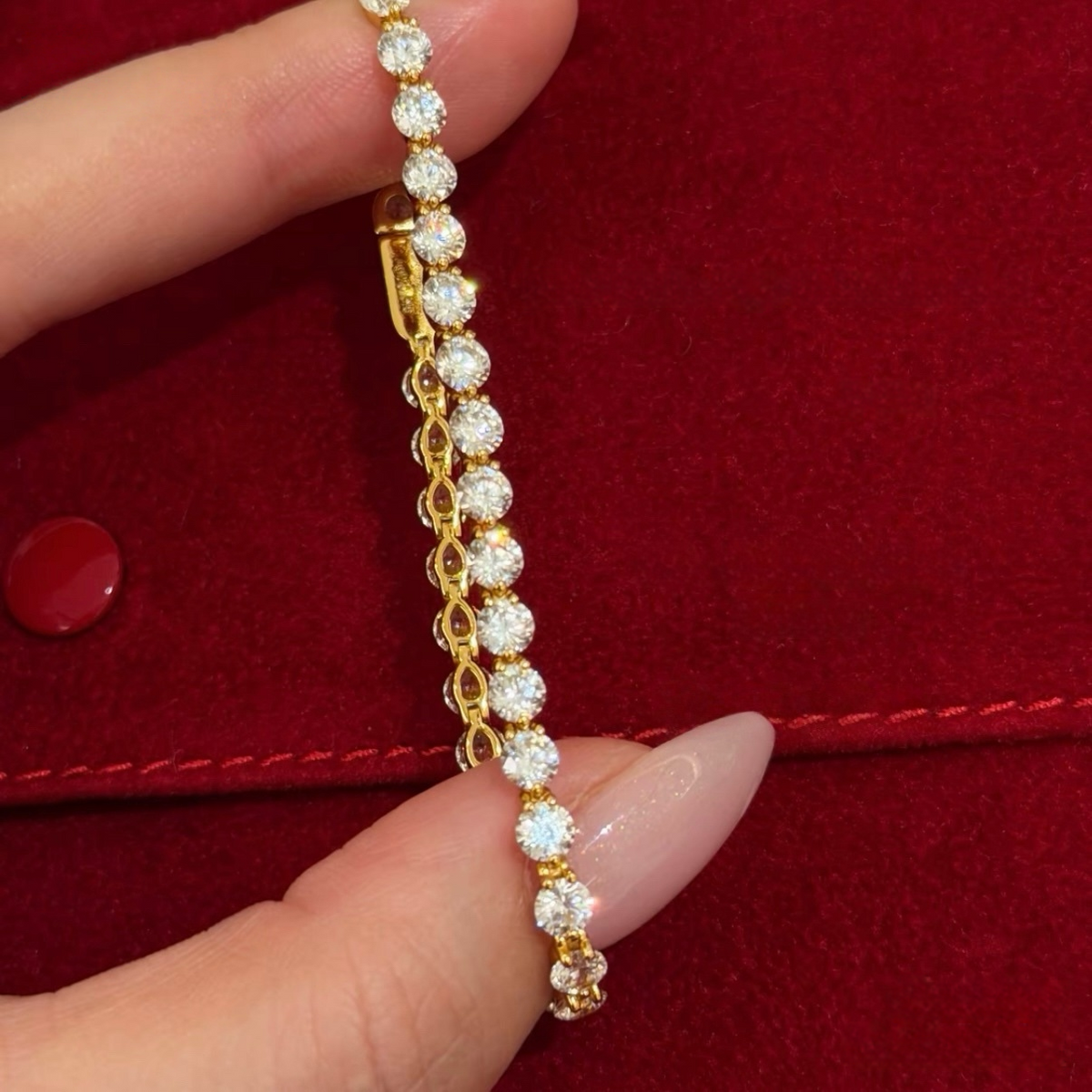 3.5 mm gold tennis bracelet with round white cubic zirconia stones in 18K gold-plated sterling silver
