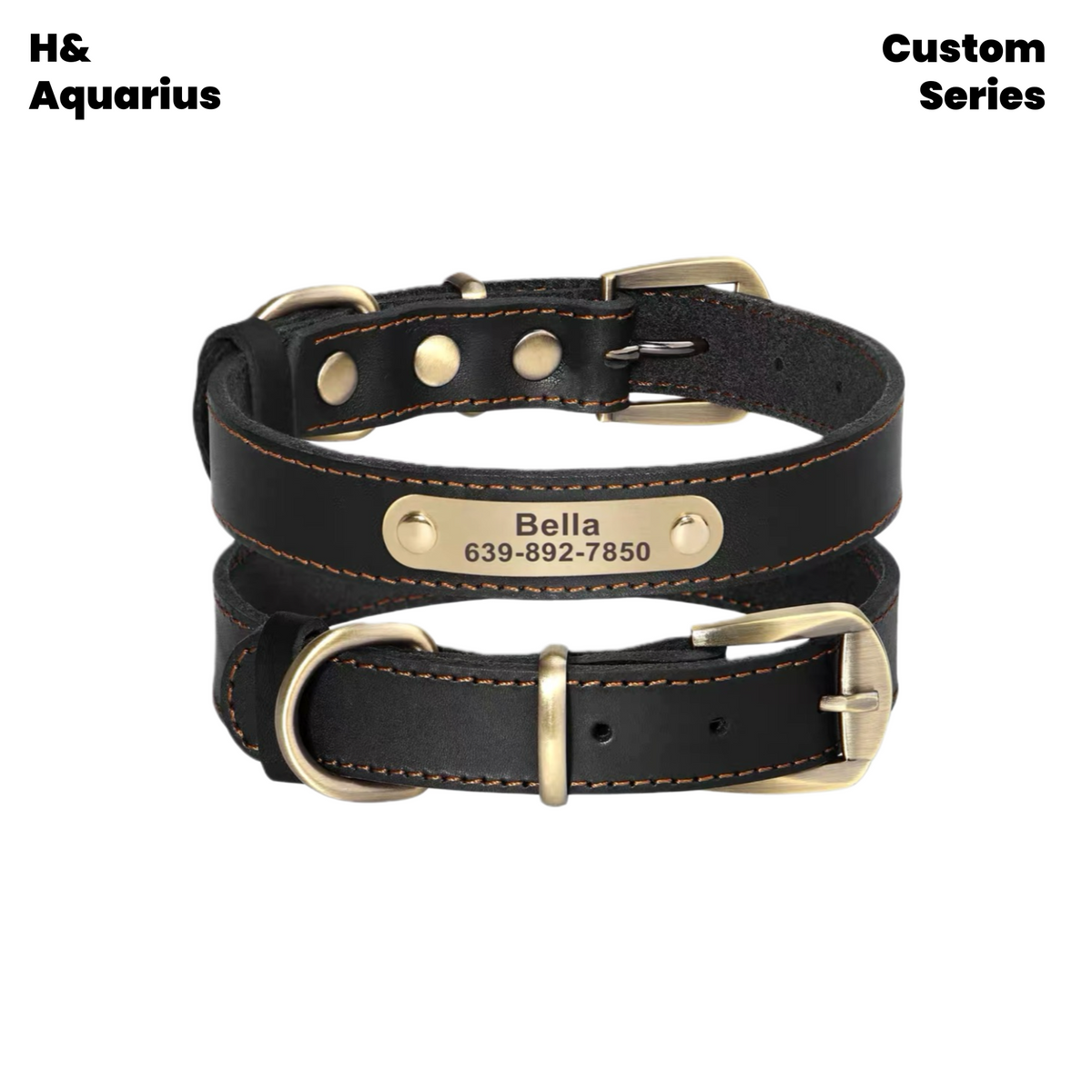 Custom Pet leather dog collar leash cowhide dog tag custom engraving anti-loss golden retriever medium and large dog collar