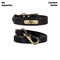 Custom Pet leather dog collar leash cowhide dog tag custom engraving anti-loss golden retriever medium and large dog collar