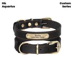 Custom Pet leather dog collar leash cowhide dog tag custom engraving anti-loss golden retriever medium and large dog collar