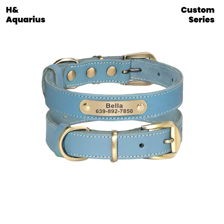 Custom Pet leather dog collar leash cowhide dog tag custom engraving anti-loss golden retriever medium and large dog collar