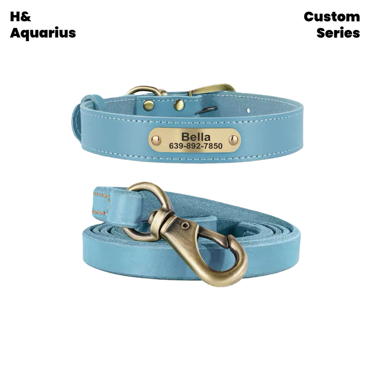 Custom Pet leather dog collar leash cowhide dog tag custom engraving anti-loss golden retriever medium and large dog collar