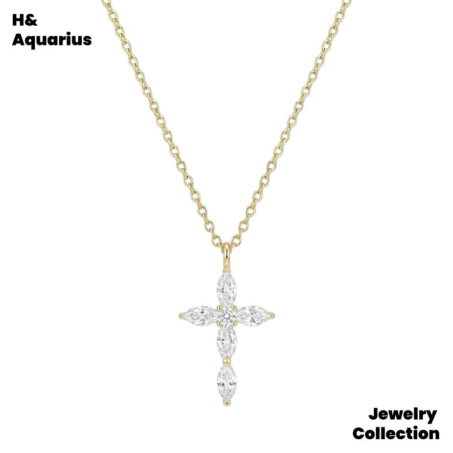 Pendant & Chain: 925 Silver & Zirconia Starfall Necklace and 925 Silver & Zirconia Cross Fringe Necklace