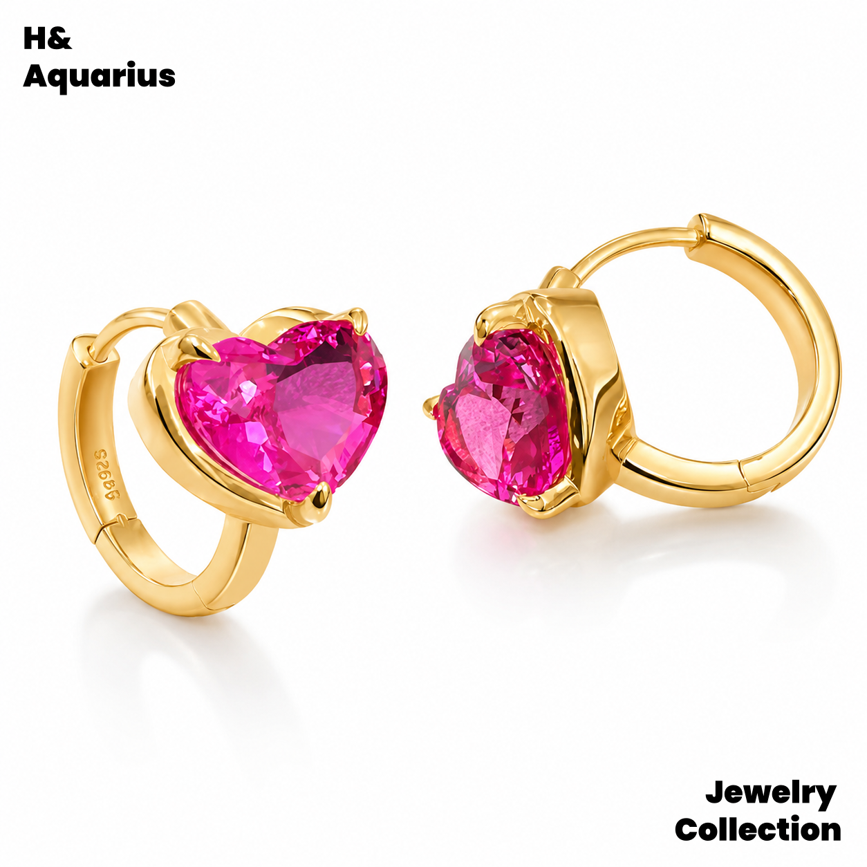 925 Silver & Zirconia Berry Heart Earrings - Pink Luxury Minimalist Hoops for Women