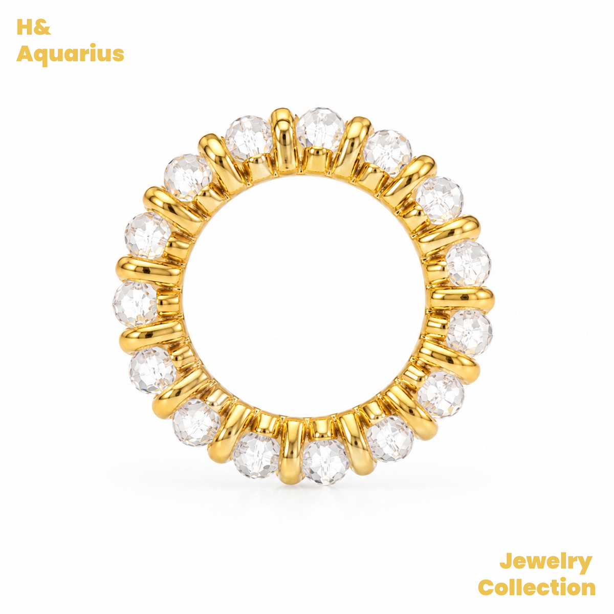 925 Silver & Zirconia Dewdrop Halo Band Ring - Gold Plated Minimalist Statement Stackable Ring