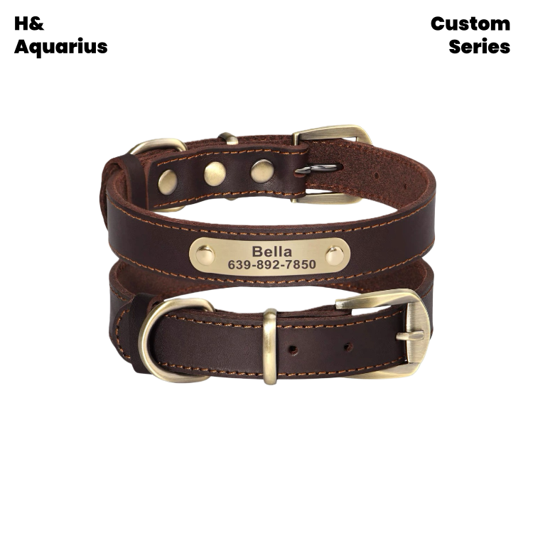 Custom Pet leather dog collar leash cowhide dog tag custom engraving anti-loss golden retriever medium and large dog collar