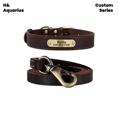 Custom Pet leather dog collar leash cowhide dog tag custom engraving anti-loss golden retriever medium and large dog collar