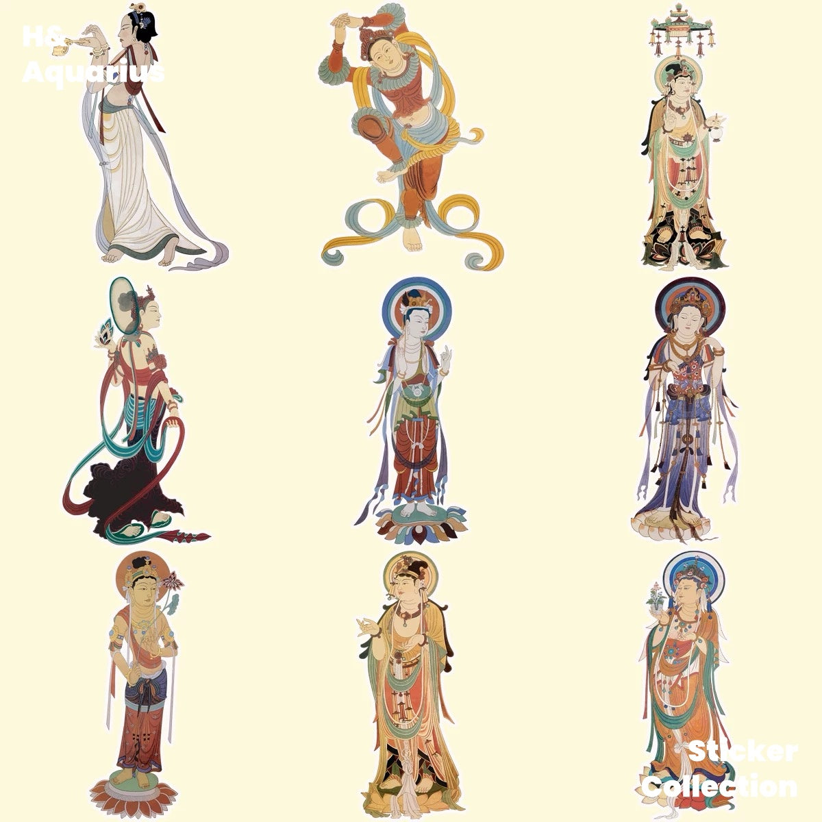 Dunhuang Mogao Grottoes flying mythological murals, characters, classical Chinese stickers, culture and art, handwritten newspaper decoration stickers