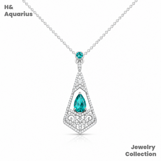 Synthetic YAG Neon Sea Temple Pendant - 925 Silver Luxury Colorful Minimalist Necklace