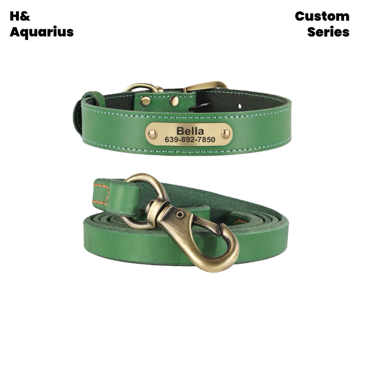 Custom Pet leather dog collar leash cowhide dog tag custom engraving anti-loss golden retriever medium and large dog collar