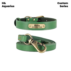 Custom Pet leather dog collar leash cowhide dog tag custom engraving anti-loss golden retriever medium and large dog collar