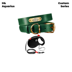 Custom Pet leather dog collar leash cowhide dog tag custom engraving anti-loss golden retriever medium and large dog collar