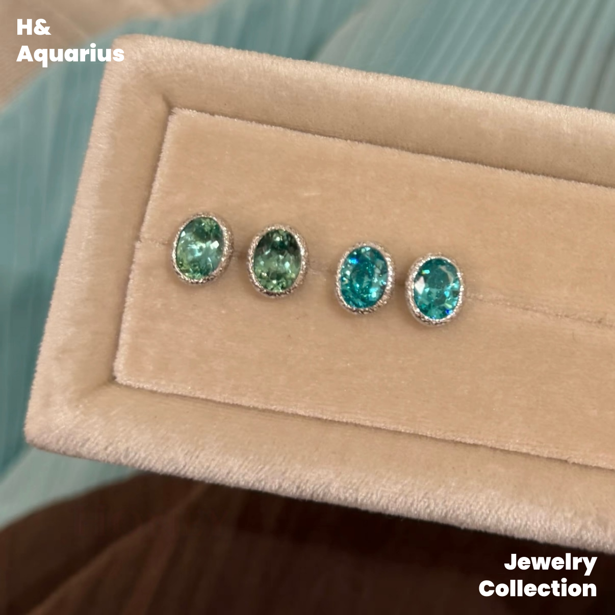 Synthetic YAG Double Wave Earrings - 925 Silver Lab-Created Colorful Luxury Studs