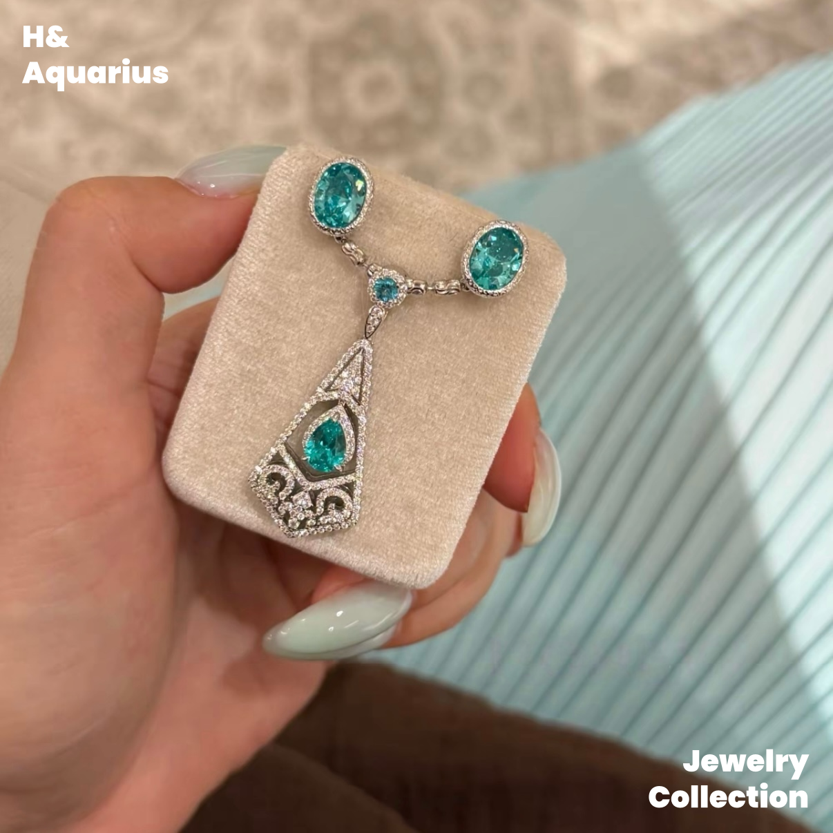 Synthetic YAG Double Wave Earrings - 925 Silver Lab-Created Colorful Luxury Studs