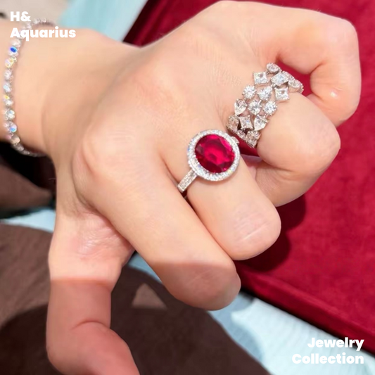 Lab-Grown Ruby Velvet Ring - 925 Silver Luxury Minimalist Statement Ring