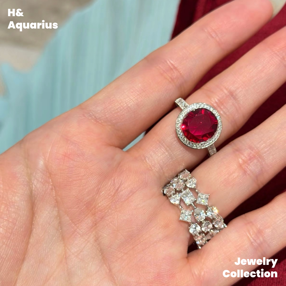Lab-Grown Ruby Velvet Ring - 925 Silver Luxury Minimalist Statement Ring