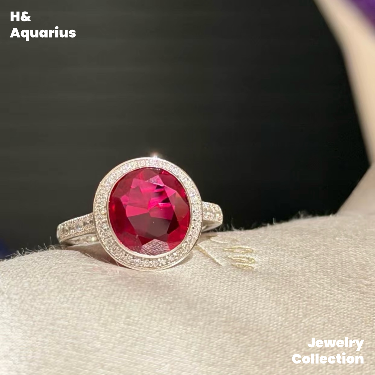 Lab-Grown Ruby Velvet Ring - 925 Silver Luxury Minimalist Statement Ring