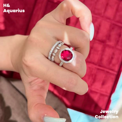 Lab-Grown Ruby Velvet Ring - 925 Silver Luxury Minimalist Statement Ring