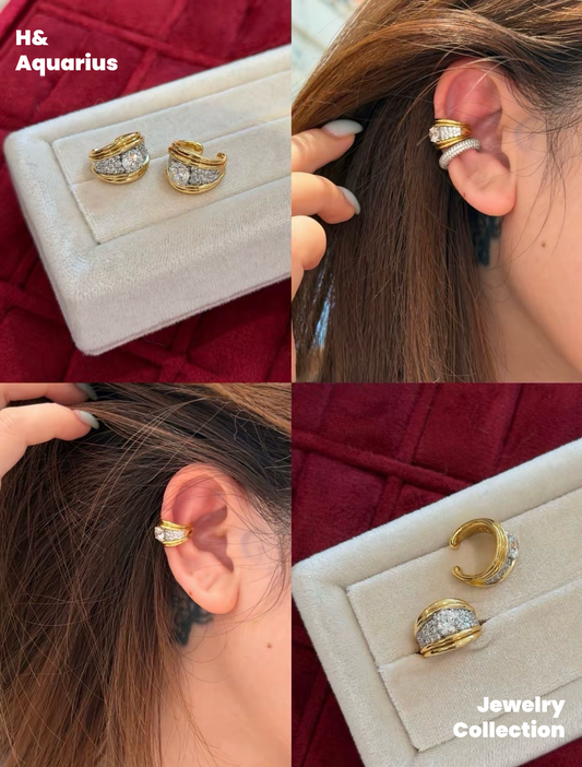 925 Silver & Zirconia Double Star Ear Cuff - Luxury Clip-On Earring for Non-Pierced Ears