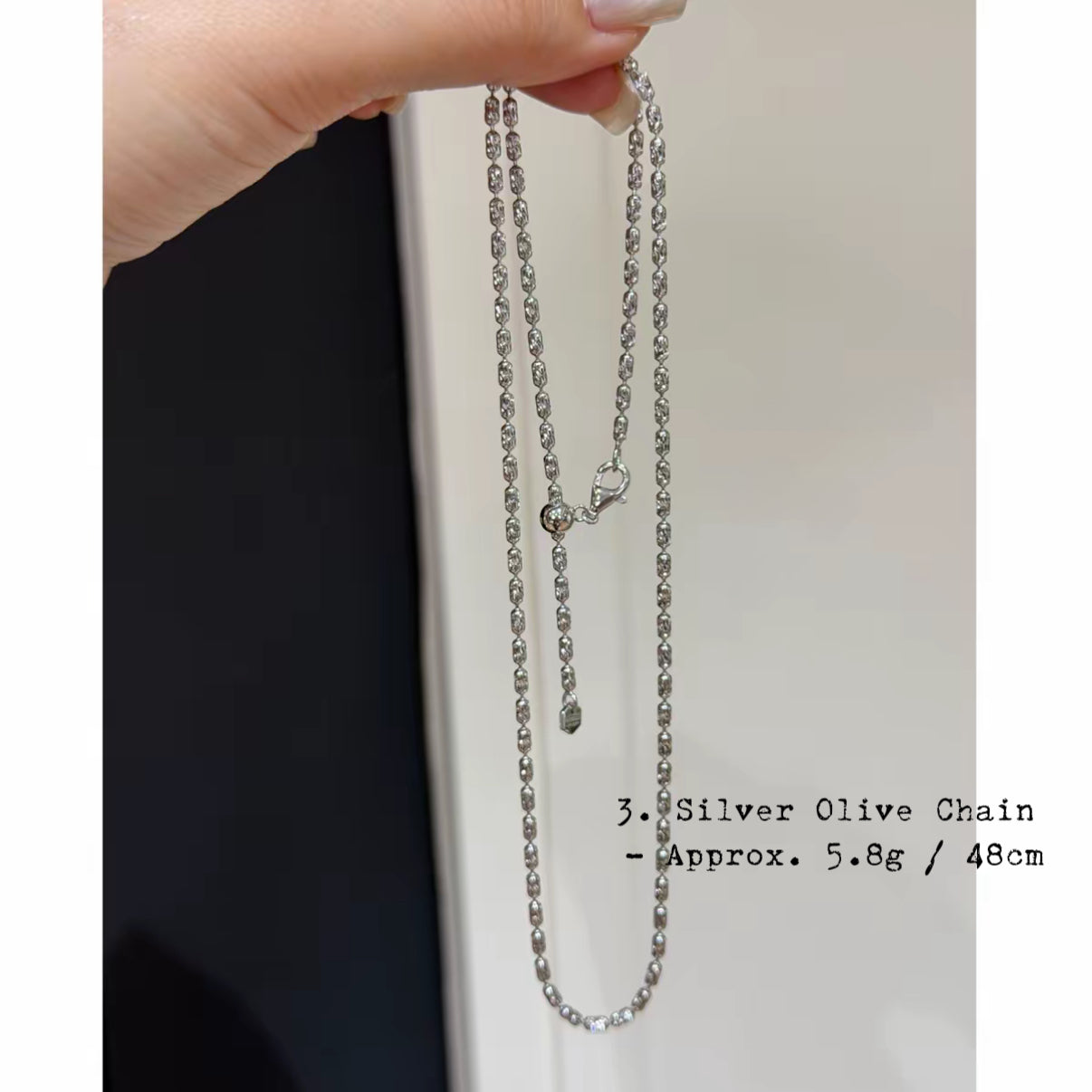 Chain: 925 Silver Olive Bead Chain - Handmade Minimalist Necklace Chain