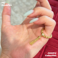 925 Silver & Zirconia Gold Tassel Ring - Minimalist Vintage Luxury Stackable Ring