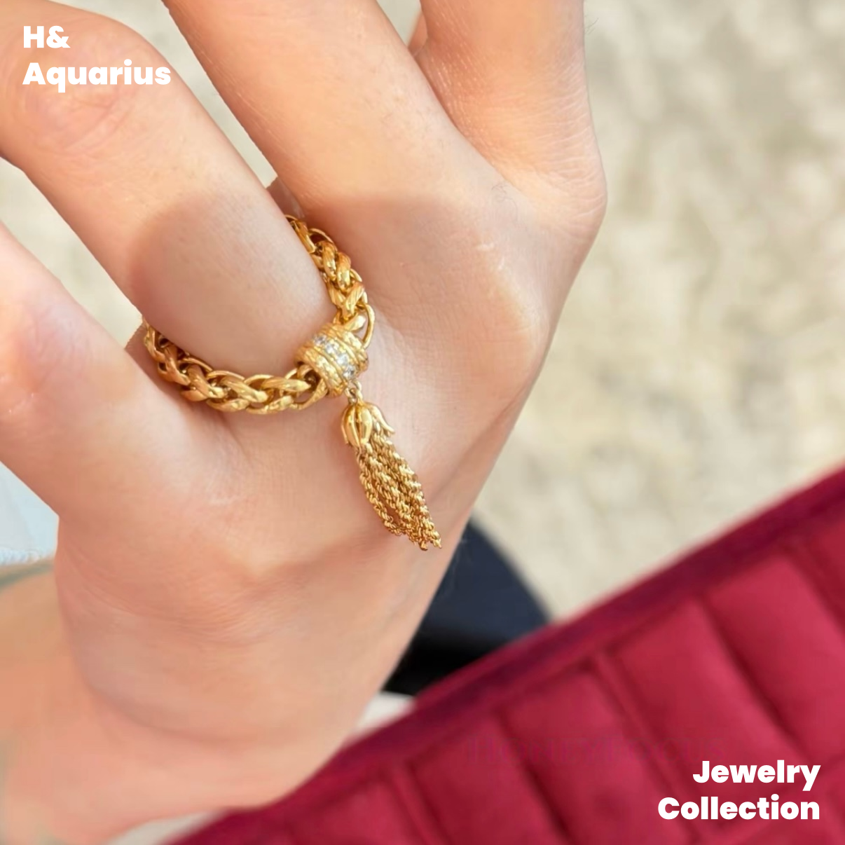 925 Silver & Zirconia Gold Tassel Ring - Minimalist Vintage Luxury Stackable Ring