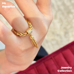 925 Silver & Zirconia Gold Tassel Ring - Minimalist Vintage Luxury Stackable Ring