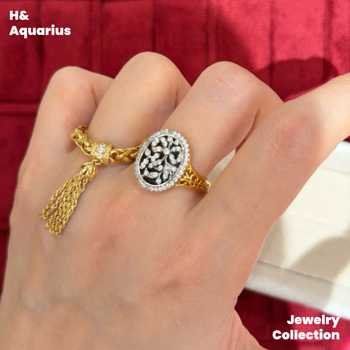 925 Silver & Zirconia Gold Tassel Ring - Minimalist Vintage Luxury Stackable Ring
