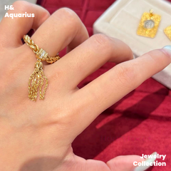925 Silver & Zirconia Gold Tassel Ring - Minimalist Vintage Luxury Stackable Ring