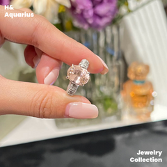 925 Silver & Zirconia Morganite Pink Ring - Luxurious Pav¨¦ Cocktail Ring