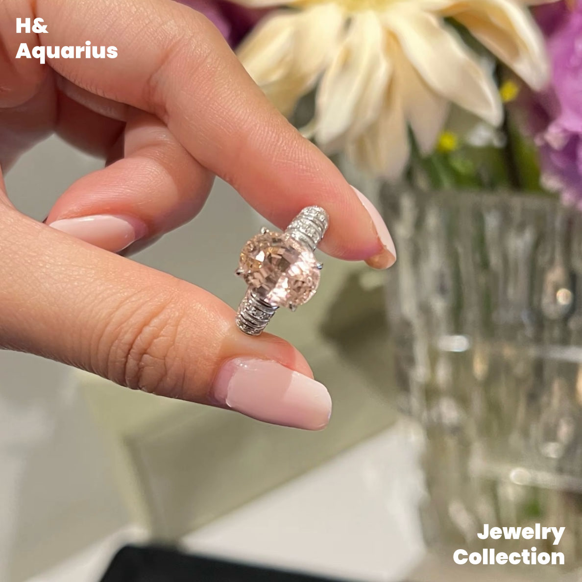 925 Silver & Zirconia Morganite Pink Ring - Luxurious Pav¨¦ Cocktail Ring