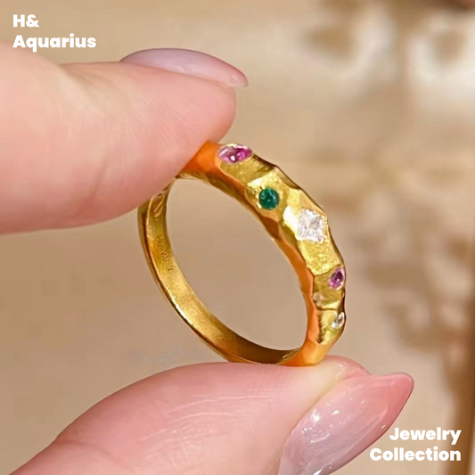 925 Silver & Zirconia Colorful Candy Ring - Gold Plated Minimalist Stackable Ring