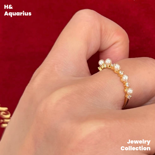 925 Silver & Imitation Pearl Moon Drop Ring - Minimalist Vintage French Style Ring