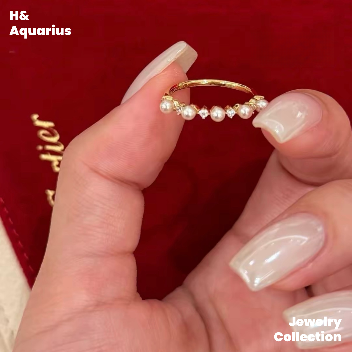 925 Silver & Imitation Pearl Moon Drop Ring - Minimalist Vintage French Style Ring