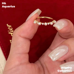 925 Silver & Imitation Pearl Moon Drop Ring - Minimalist Vintage French Style Ring