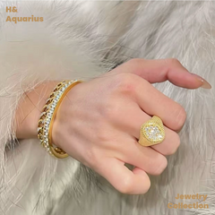 925 Silver & Zirconia Golden Years Ring - Gold Plated Heavy Luxury Vintage Ring for Women