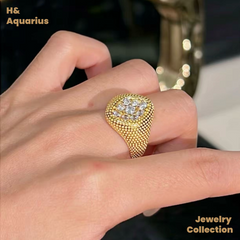 925 Silver & Zirconia Golden Years Ring - Gold Plated Heavy Luxury Vintage Ring for Women