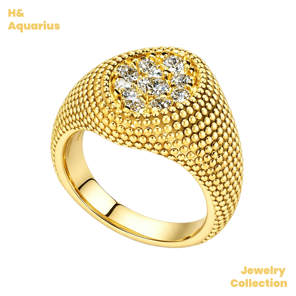 925 Silver & Zirconia Golden Years Ring - Gold Plated Heavy Luxury Vintage Ring for Women
