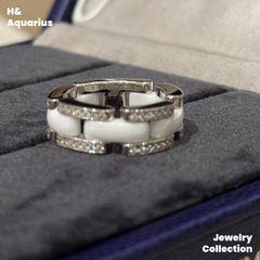 925 Silver & Ceramic White Glaze Ring - Minimalist Luxury Statement Ring
