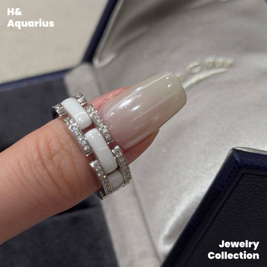 925 Silver & Ceramic White Glaze Ring - Minimalist Luxury Statement Ring