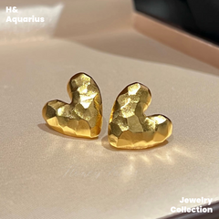 925 Silver Hammered Heart Studs - Gold Plated Minimalist Casual Earrings