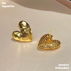 925 Silver Hammered Heart Studs - Gold Plated Minimalist Casual Earrings