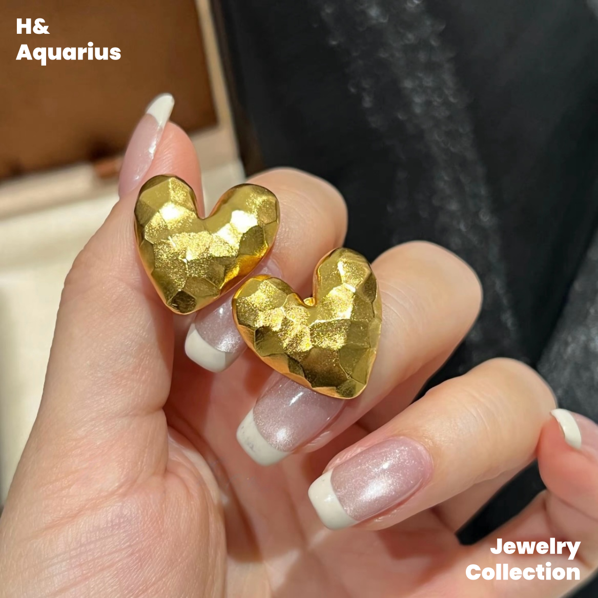 925 Silver Hammered Heart Studs - Gold Plated Minimalist Casual Earrings