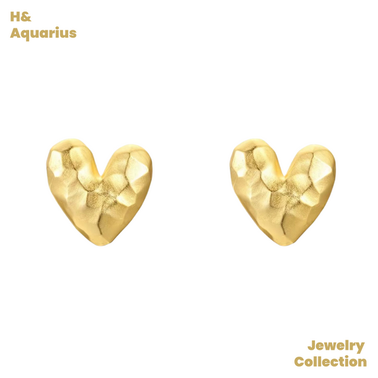 925 Silver Hammered Heart Studs - Gold Plated Minimalist Casual Earrings