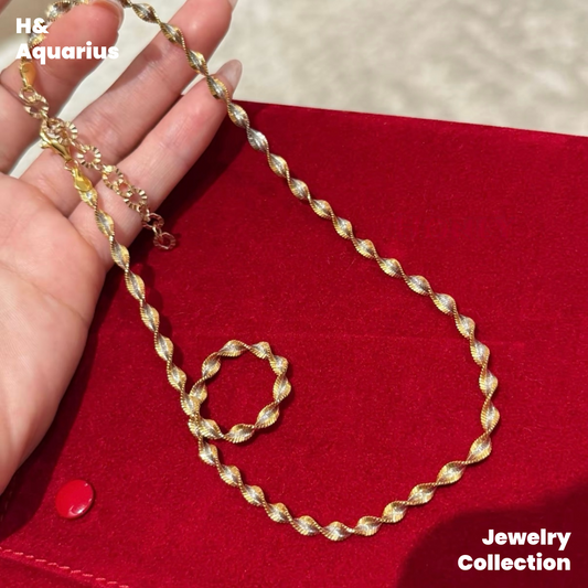 Chain: 925 Silver Ripple Necklace - Gold Plated Twisted Minimalist Layering Chain