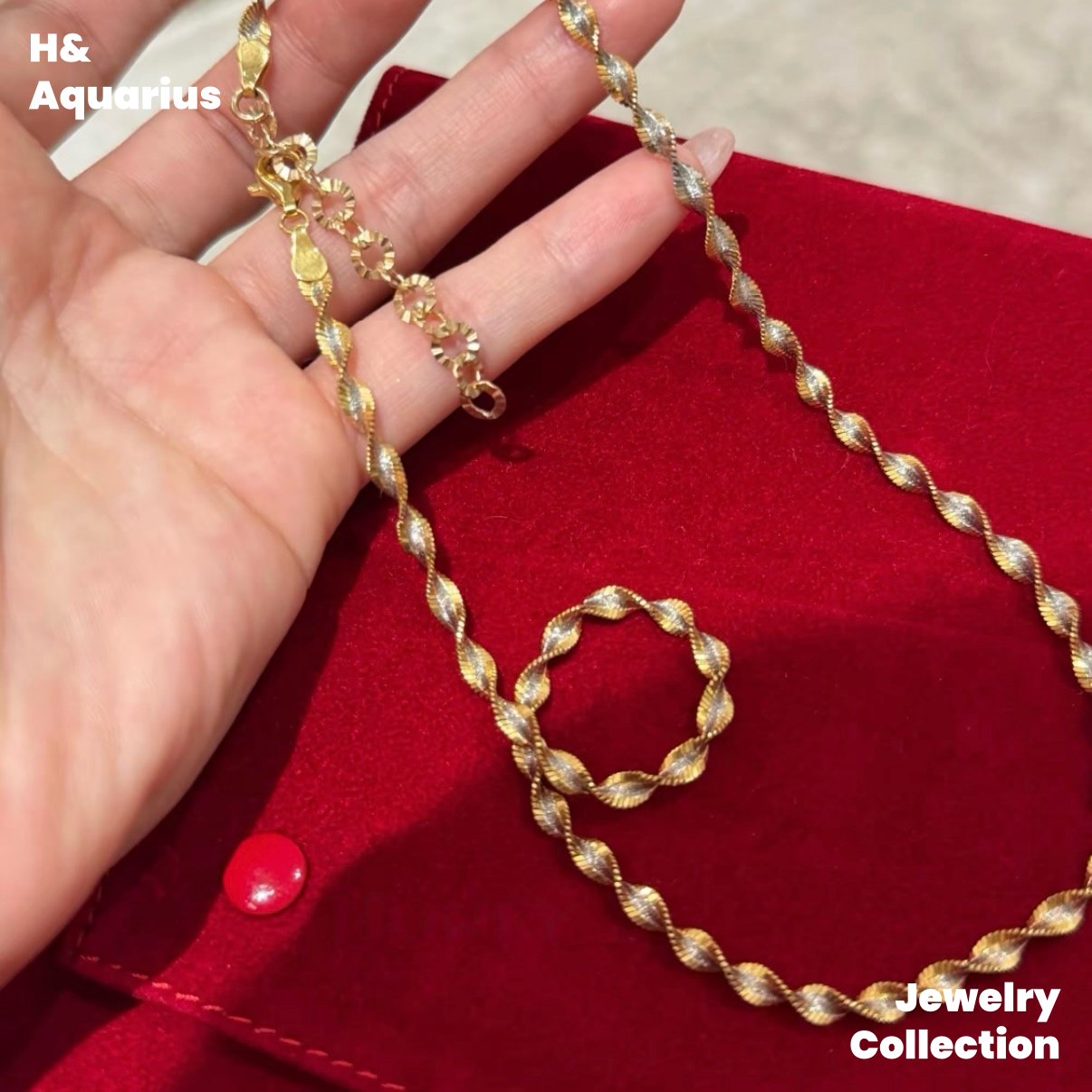 Chain: 925 Silver Ripple Necklace - Gold Plated Twisted Minimalist Layering Chain