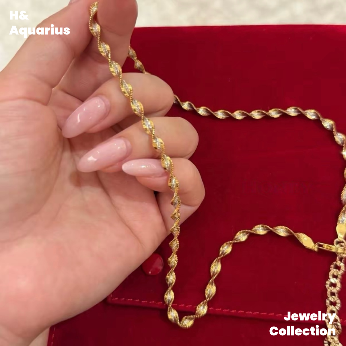 Chain: 925 Silver Ripple Necklace - Gold Plated Twisted Minimalist Layering Chain
