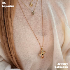 Copper Alloy "Hucares" Gemstone Cross Necklace - Heavy Natural Stone Long Layering Chain